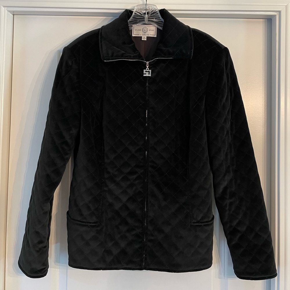 St John Sport black quilted velvet jacket